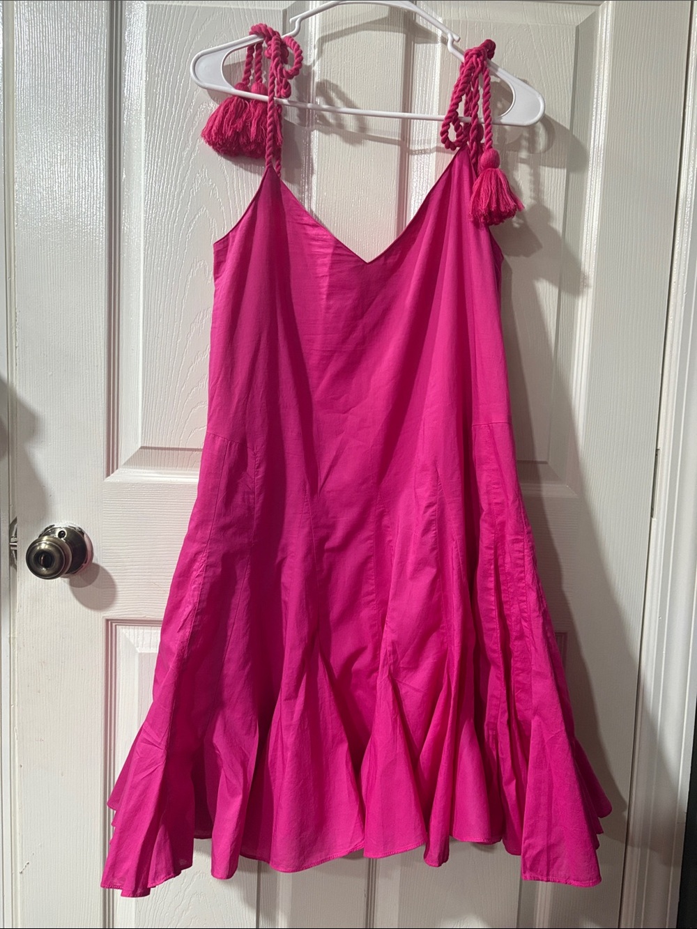 RHODE Hot Pink Tassel-Shoulder Flared Sundress